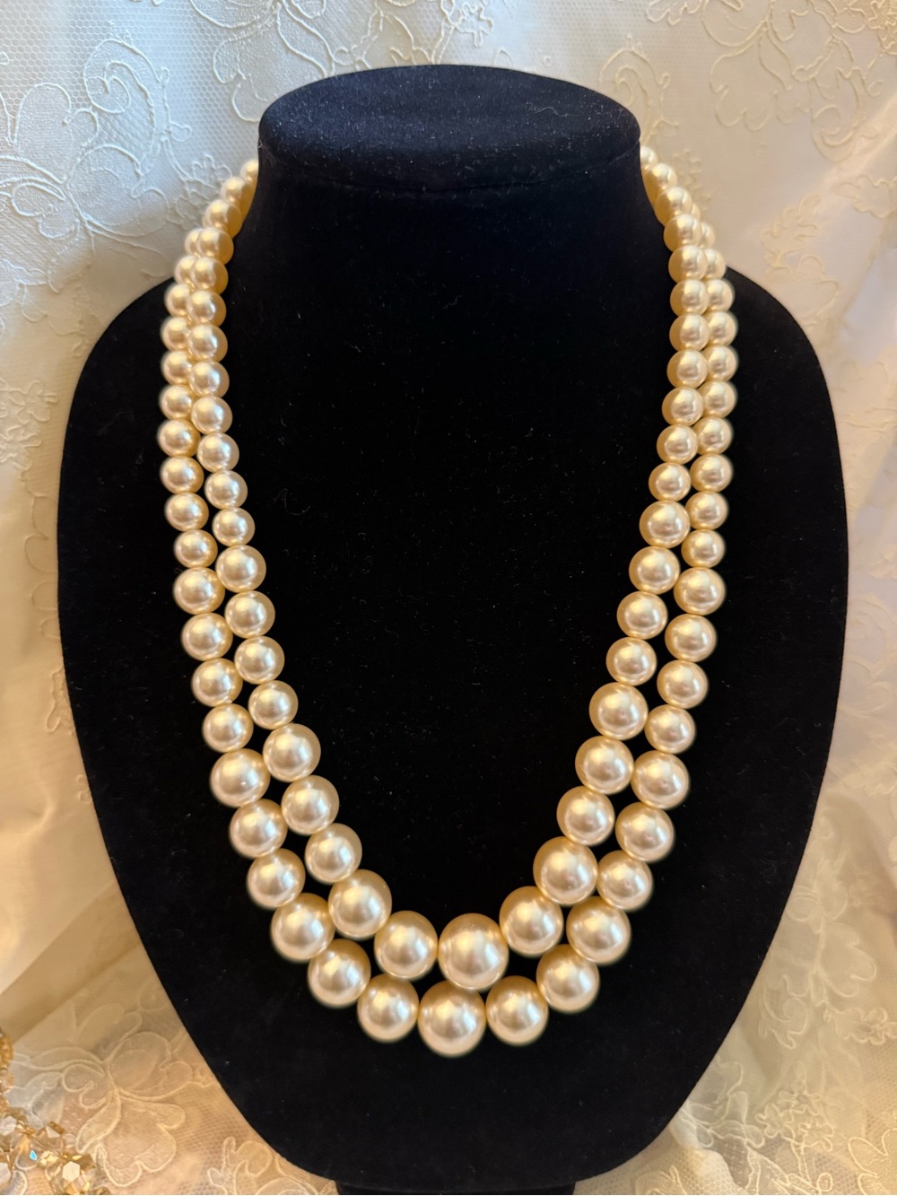 Vintage Ivory Graduated Faux Pearl Dual-Strand Necklace Coquette Champagne - Picture 1 of 11